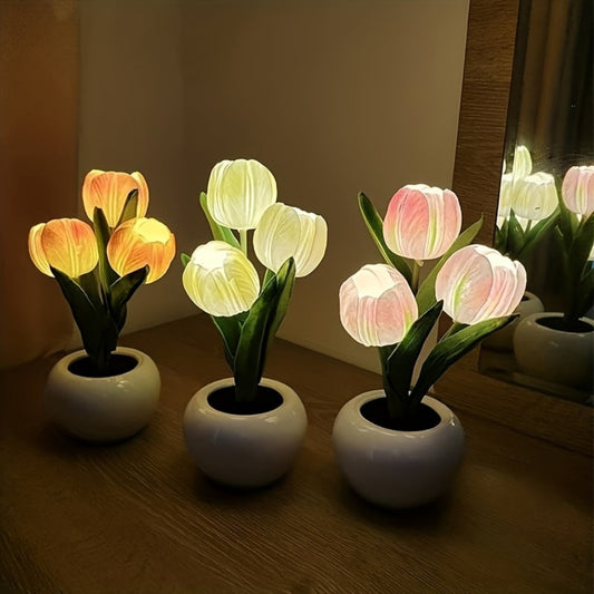 LED Tulip Night Light USB Flower Lamp – Artificial Bouquet Home Decor