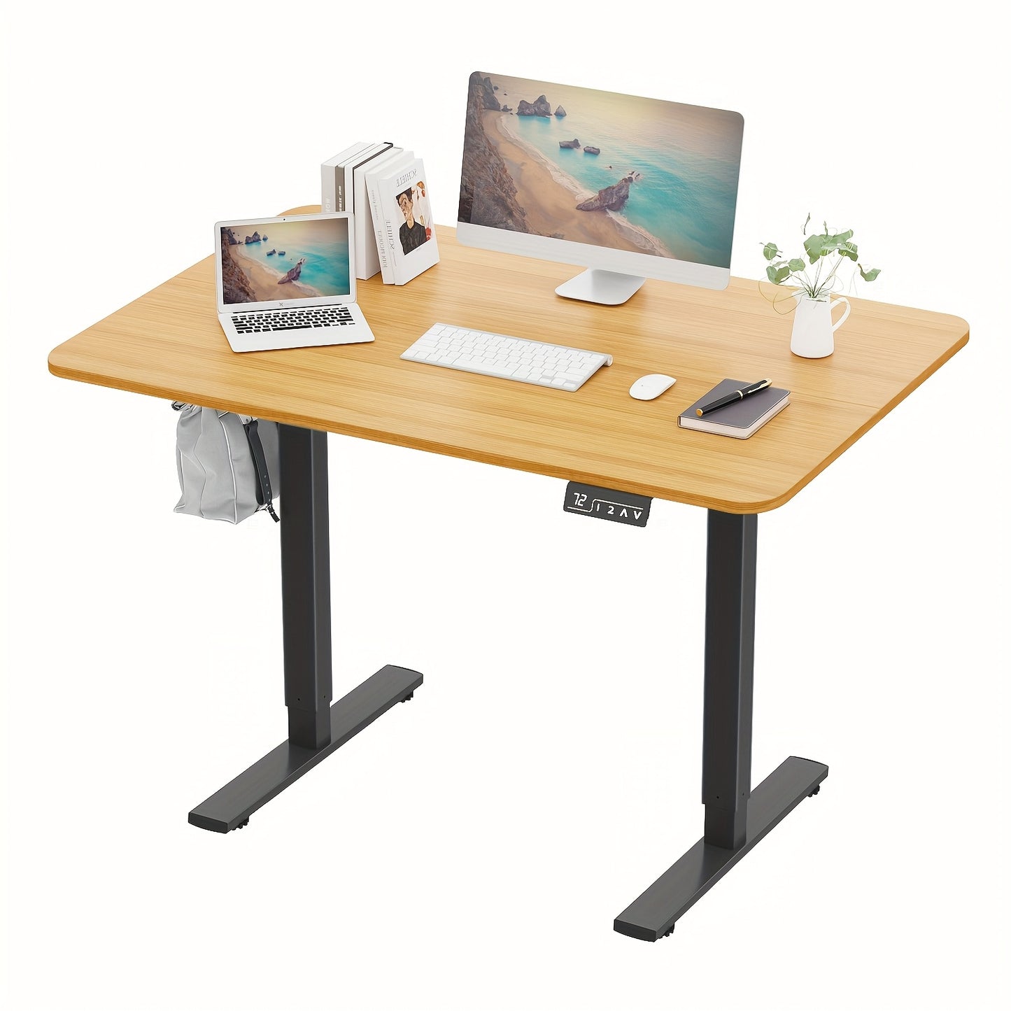 Adjustable Electric Standing Desk | Sit-Stand Office Desk with Memory Height, Metal Frame & Hook – Home, Study, Gaming