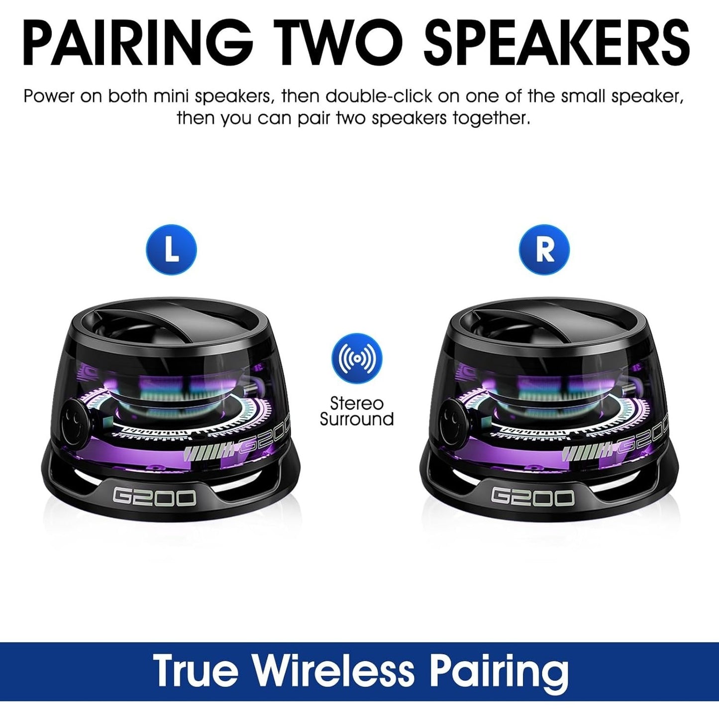 Portable Magnetic Mini Bluetooth Speaker RGB Lights, Phone Stand, Dual Bass, USB-C