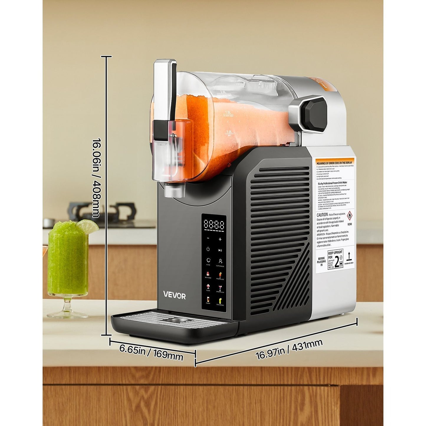 VEVOR 2L Automatic Slushy Machine, No Ice Needed for Frozen Drinks