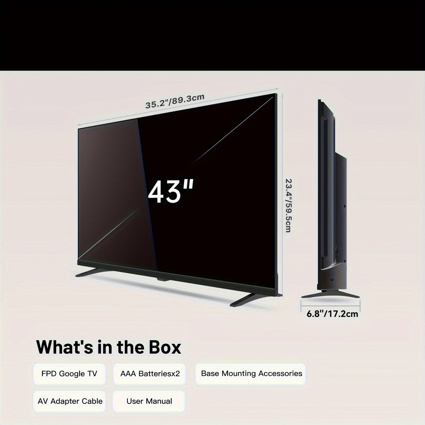 FPD Palette Series 43" Smart TV | Full HD 1080P LED | HDR10, Chromecast & Google Play Built-In | Voice Remote | 2025 Model (CG43-P3)