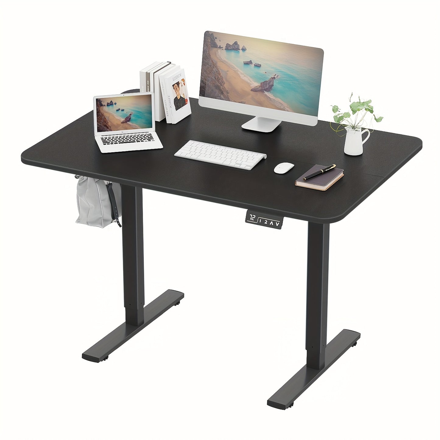 Adjustable Electric Standing Desk | Sit-Stand Office Desk with Memory Height, Metal Frame & Hook – Home, Study, Gaming