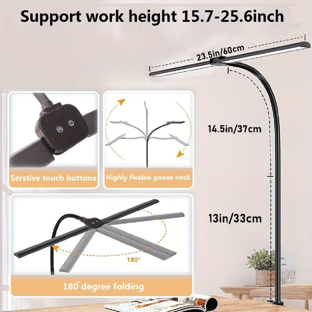 LED Desk Lamp Dual Head Adjustable Gooseneck USB Powered Anti-Glare Metal