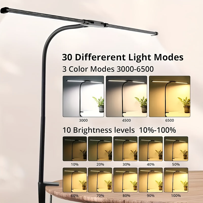 LED Desk Lamp Dual Head Adjustable Gooseneck USB Powered Anti-Glare Metal