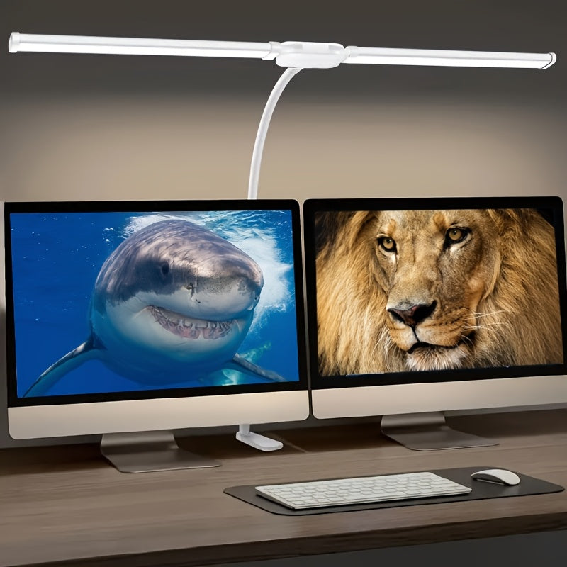 LED Desk Lamp Dual Head Adjustable Gooseneck USB Powered Anti-Glare Metal