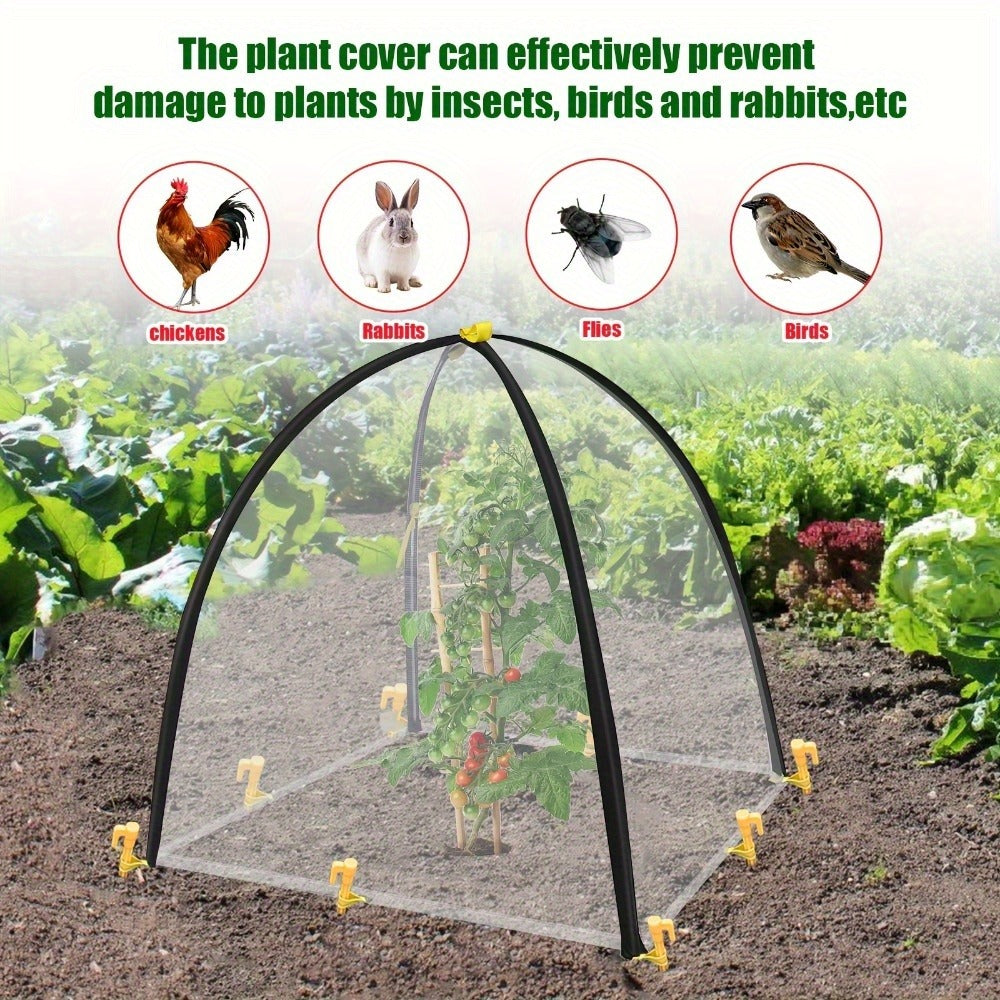 Garden Plant Tent Cover Mesh Netting – Fiber Poles Barrier Bird Pest Protection