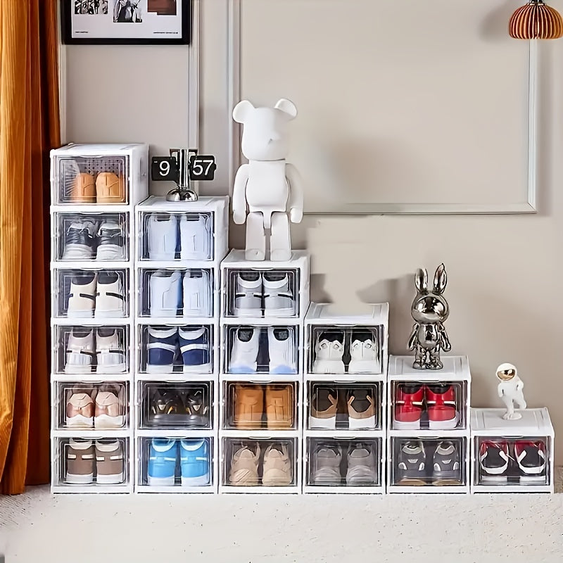 6-Tier Stackable Shoe Cabinet with Clear Doors White Plastic Storage Organizer