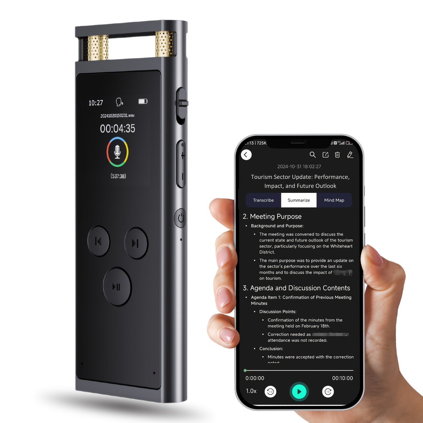 AI Digital Voice Recorder – Voice-to-Text, Translation, GPT-4o Summary, 64GB