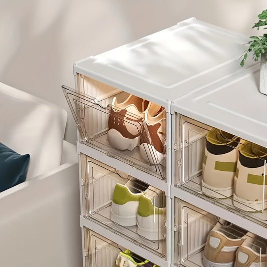 6-Tier Stackable Shoe Cabinet with Clear Doors White Plastic Storage Organizer