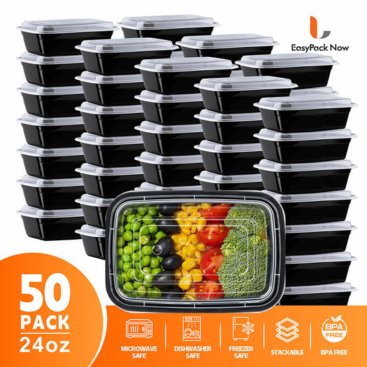 50 Pack 24oz Meal Prep Containers with Lids, Stackable BPA Free, Microwave & Dishwasher Safe