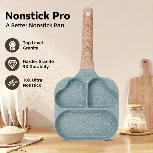 3-in-1 Divided Grill Pan Non-Stick Aluminum with Heat-Resistant Handle for Gas Stove