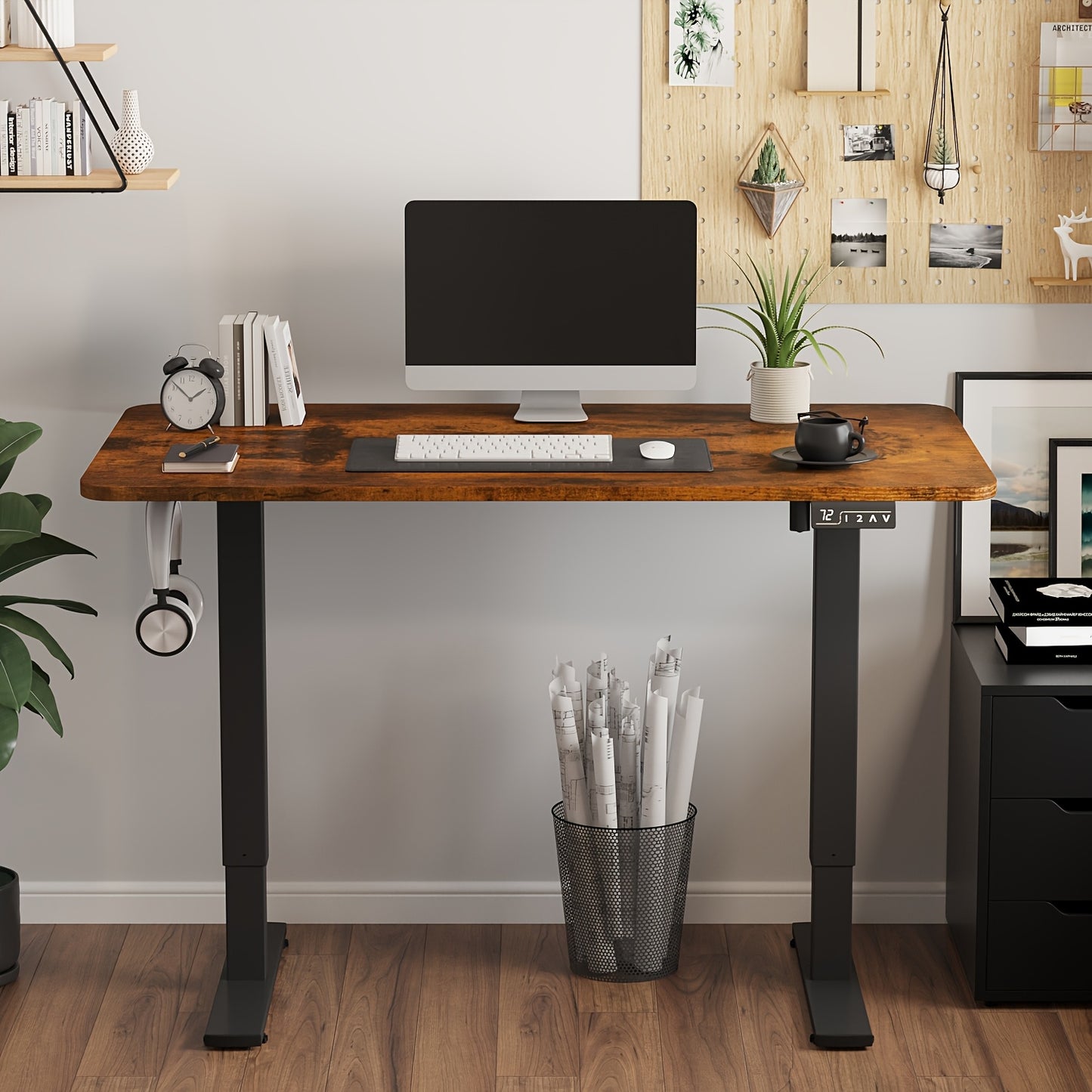 Adjustable Electric Standing Desk | Sit-Stand Office Desk with Memory Height, Metal Frame & Hook – Home, Study, Gaming