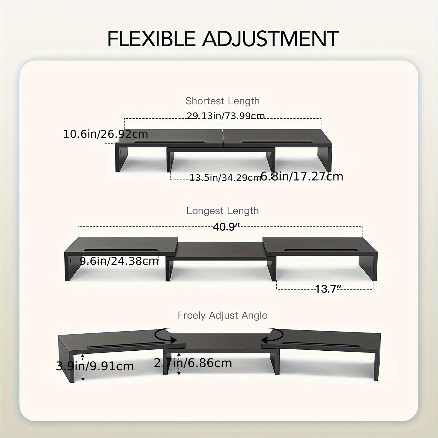Dual Monitor Stand – Adjustable Length & Angle, 2 Slots, Dreamsmith Riser