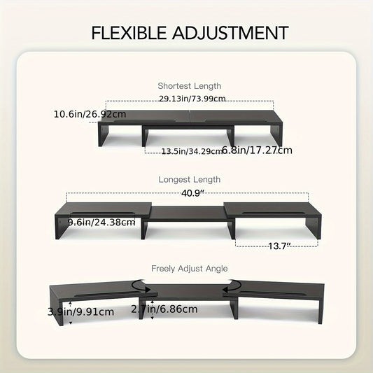 Dual Monitor Stand – Adjustable Length & Angle, 2 Slots, Dreamsmith Riser