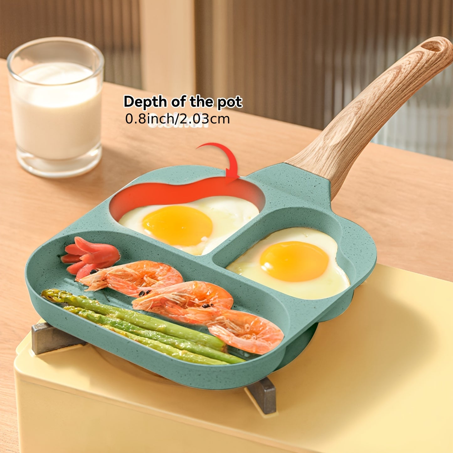 3-in-1 Divided Grill Pan Non-Stick Aluminum with Heat-Resistant Handle for Gas Stove