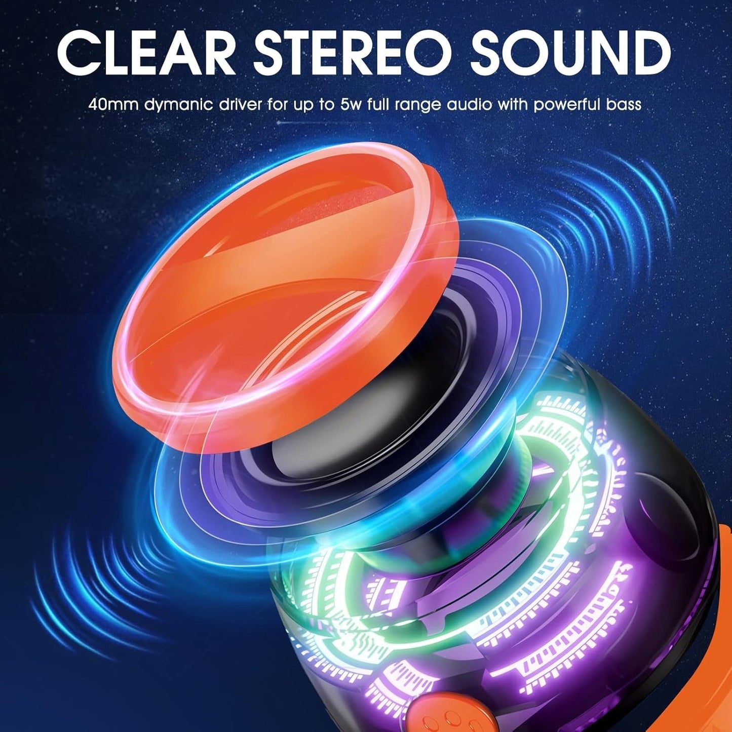 Portable Magnetic Mini Bluetooth Speaker RGB Lights, Phone Stand, Dual Bass, USB-C