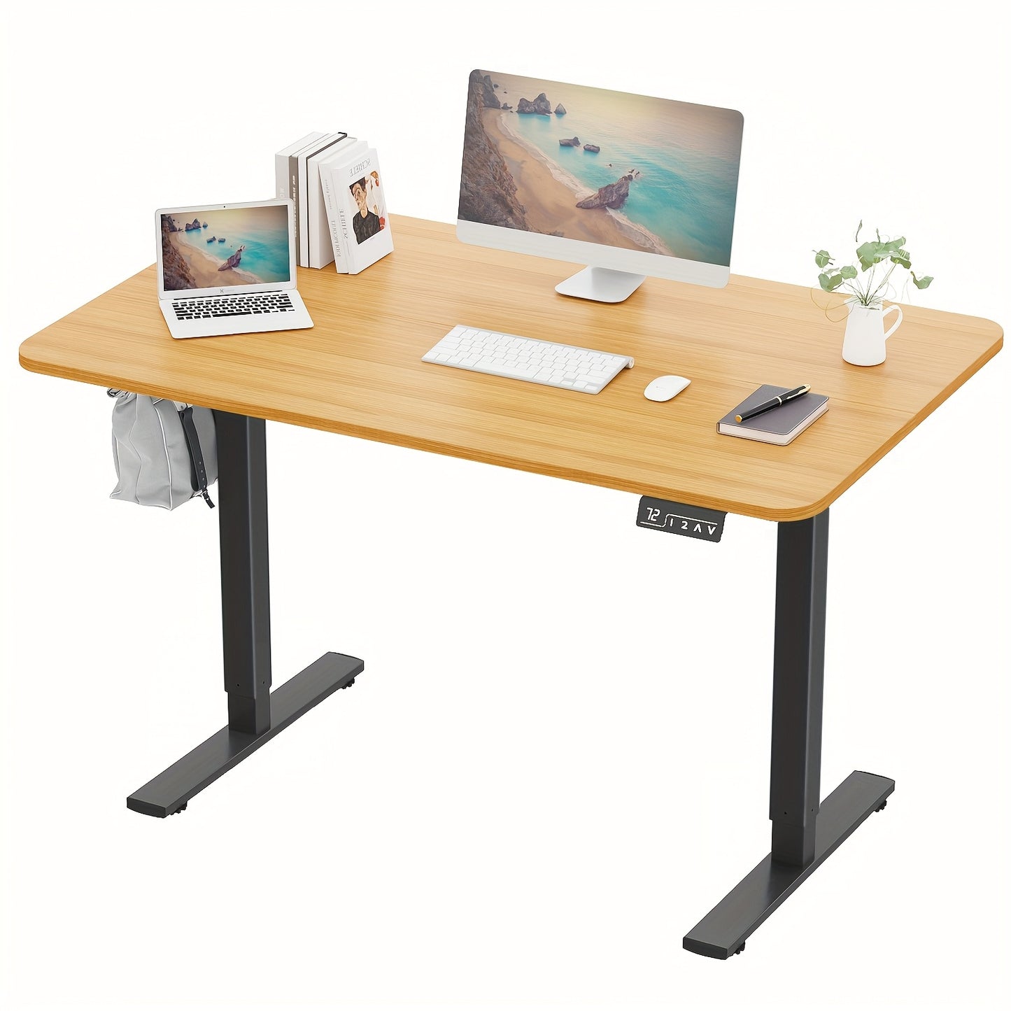 Adjustable Electric Standing Desk | Sit-Stand Office Desk with Memory Height, Metal Frame & Hook – Home, Study, Gaming