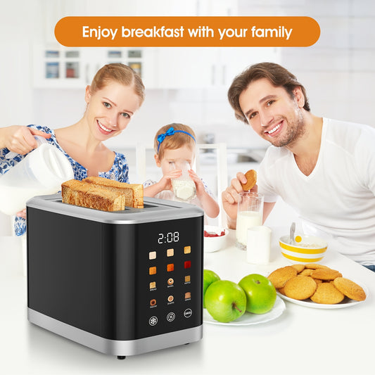 2-Slice Touchscreen Toaster – LCD Display, 6 Levels, Bagel/Defrost, Stainless Steel