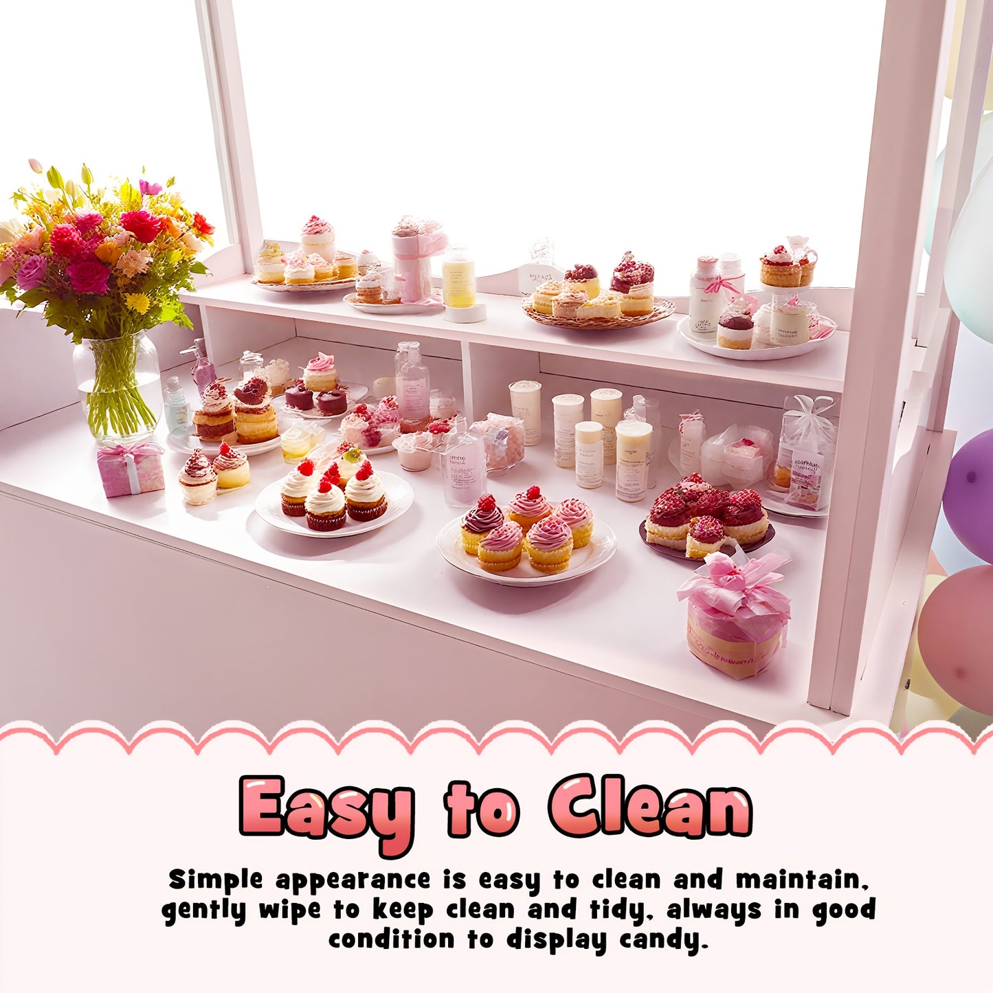 Candy Cart with Wheels – Wooden Dessert Display Stand for Indoor/Outdoor Use