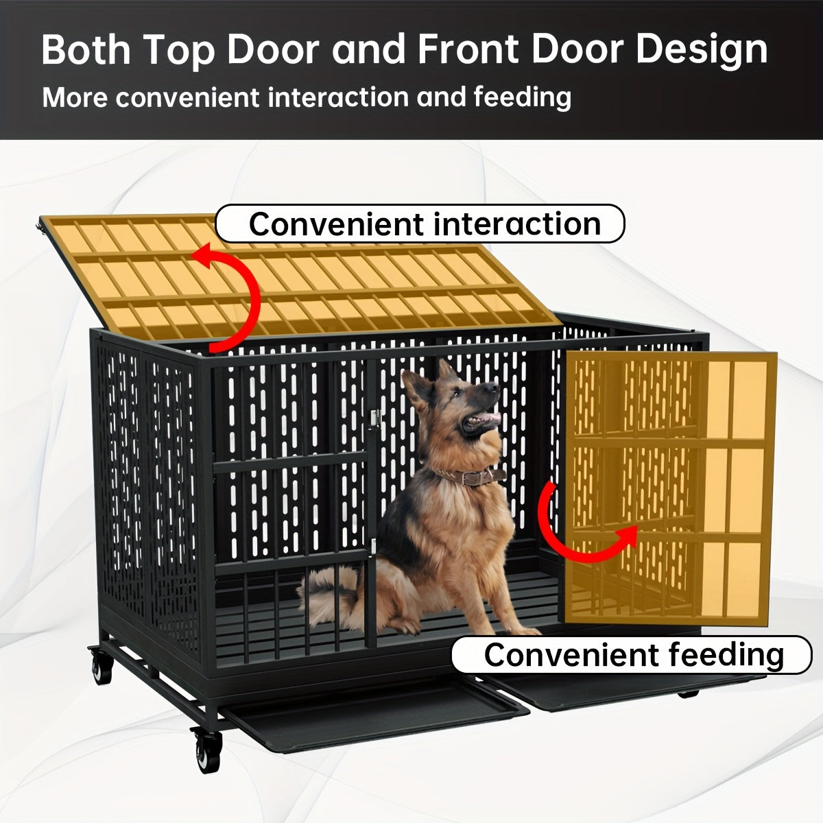 54/48/42/38 Inch Heavy Duty Dog Crate | XL XXL Folding Metal Cage w/ Wheels & Tray