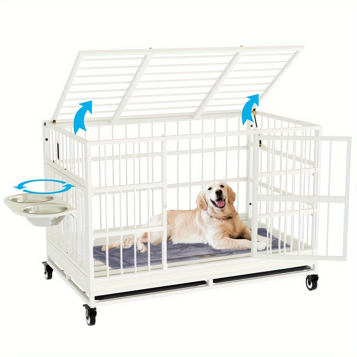 54/48/42/38 Inch Heavy Duty Dog Crate | XL XXL Folding Metal Cage w/ Wheels & Tray
