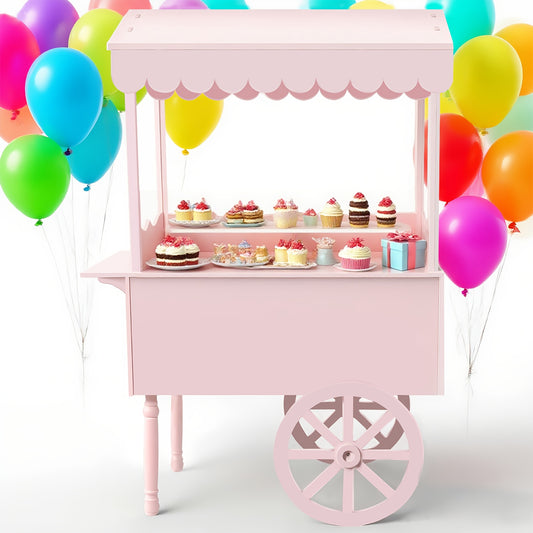 Candy Cart with Wheels – Wooden Dessert Display Stand for Indoor/Outdoor Use