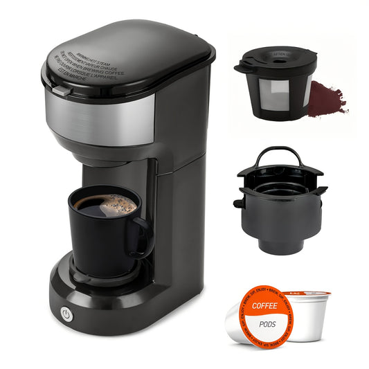 Single-Serve Coffee Maker – For K-Cup & Ground Coffee, Built-in Water Tank, Compact Brewer