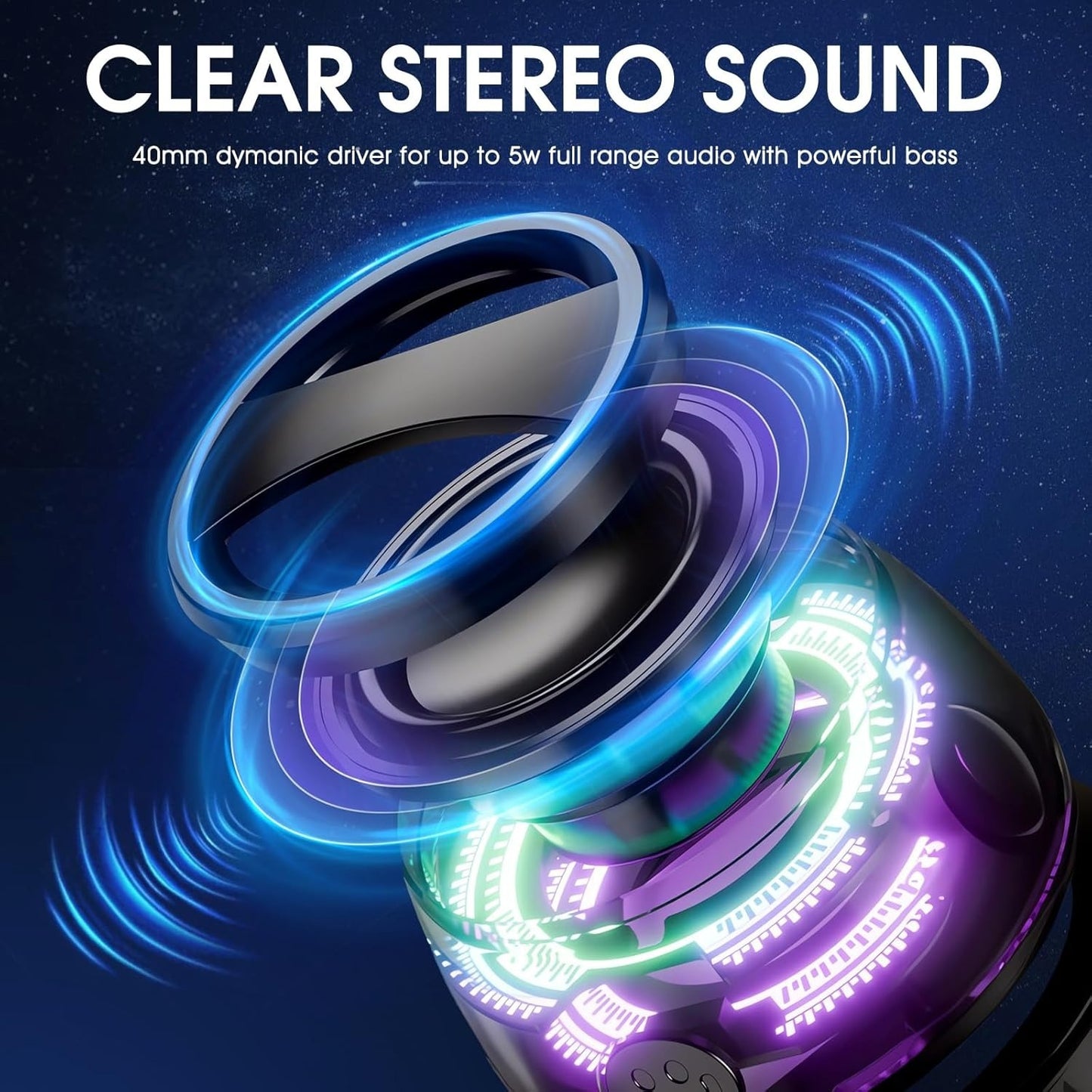 Portable Magnetic Mini Bluetooth Speaker RGB Lights, Phone Stand, Dual Bass, USB-C