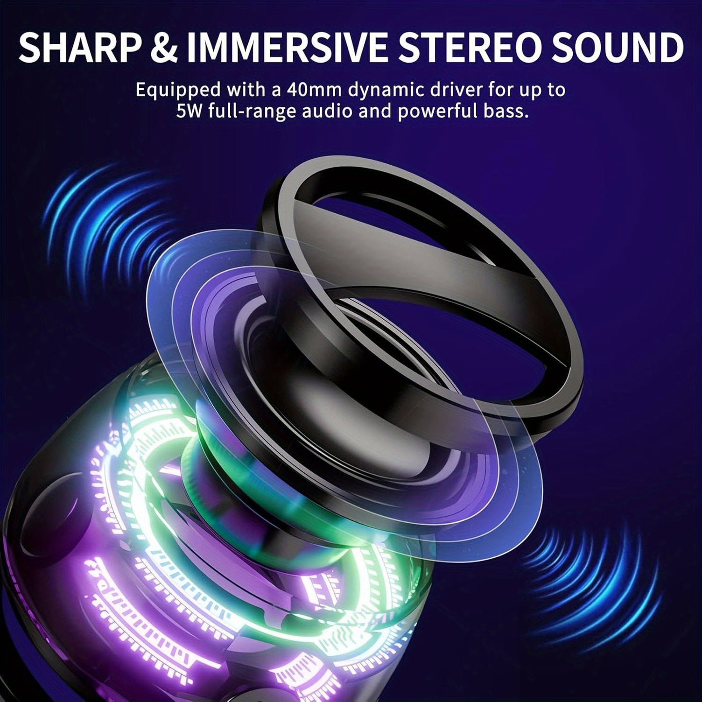Portable Magnetic Mini Bluetooth Speaker RGB Lights, Phone Stand, Dual Bass, USB-C