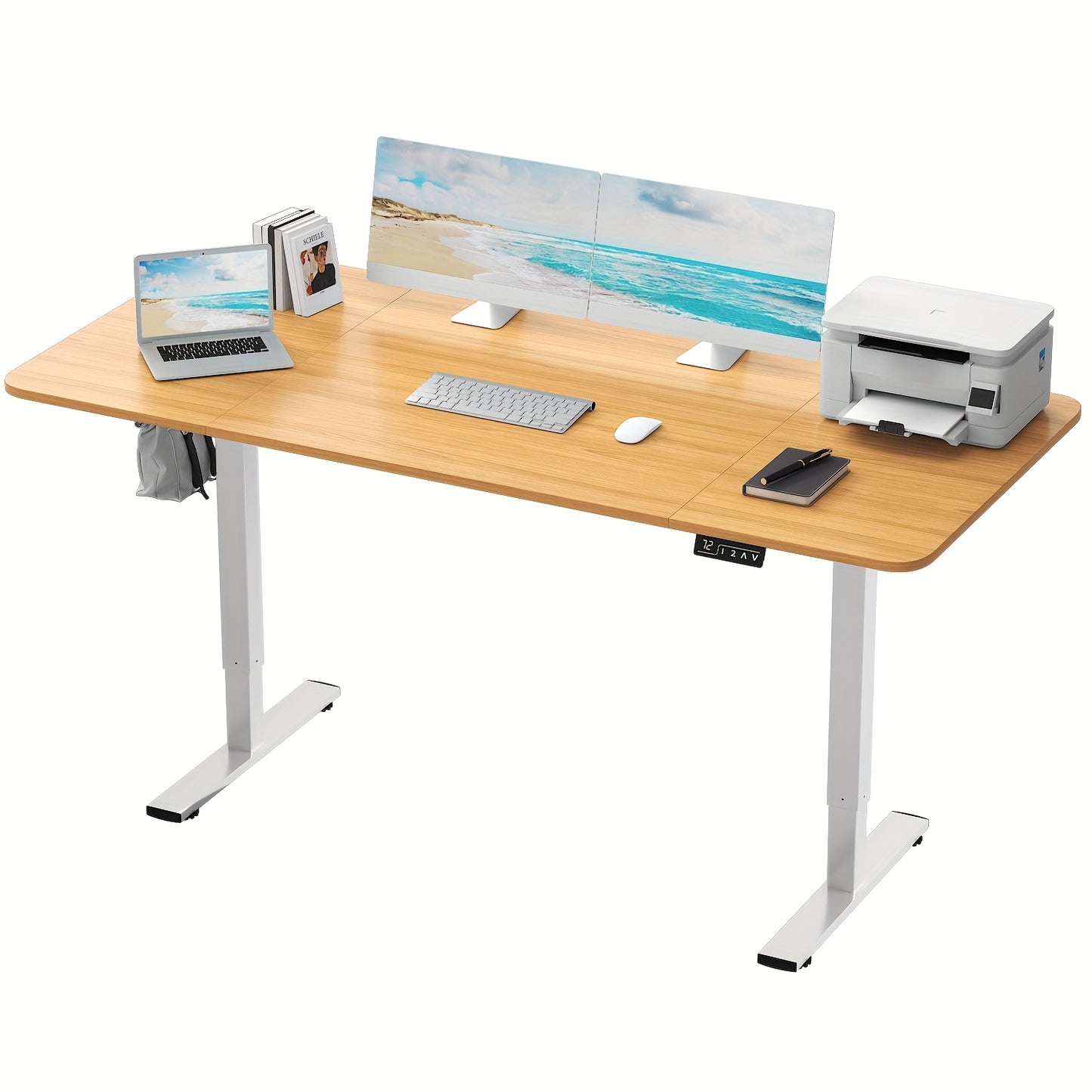 Adjustable Electric Standing Desk | Sit-Stand Office Desk with Memory Height, Metal Frame & Hook – Home, Study, Gaming