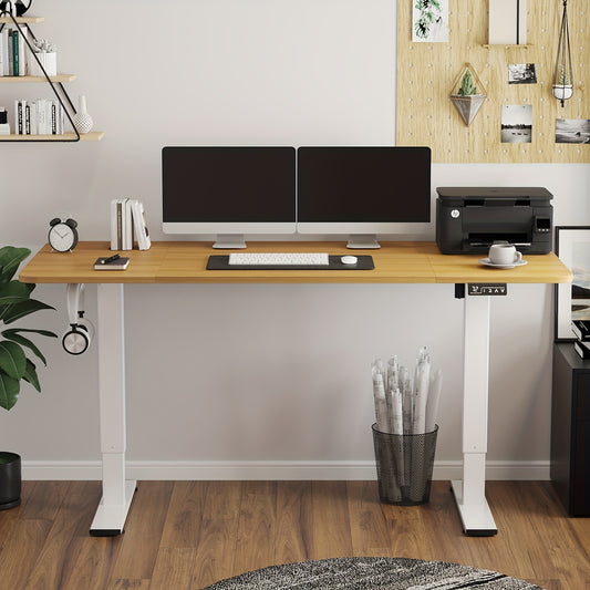 Adjustable Electric Standing Desk | Sit-Stand Office Desk with Memory Height, Metal Frame & Hook – Home, Study, Gaming