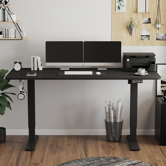 Adjustable Electric Standing Desk | Sit-Stand Office Desk with Memory Height, Metal Frame & Hook – Home, Study, Gaming