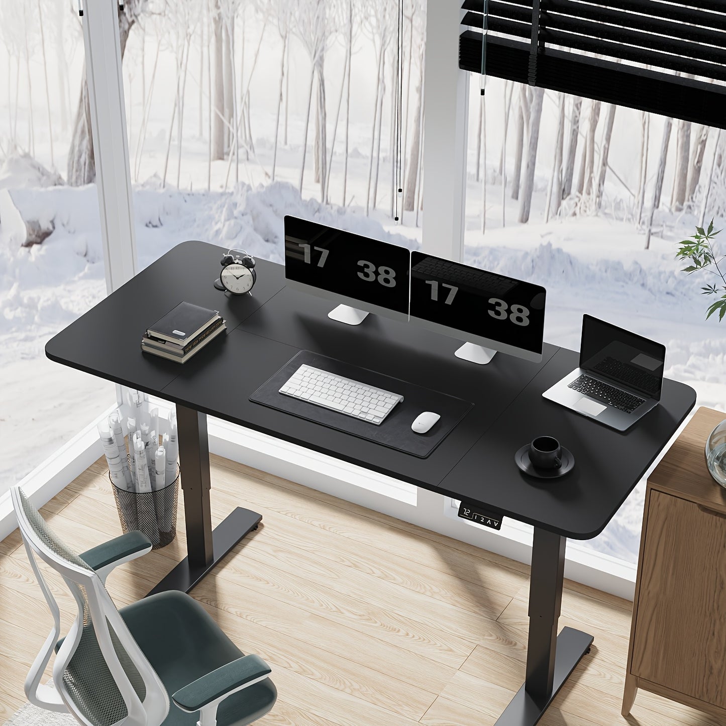Adjustable Electric Standing Desk | Sit-Stand Office Desk with Memory Height, Metal Frame & Hook – Home, Study, Gaming