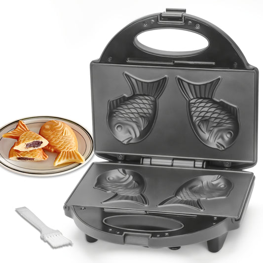 Electric Taiyaki Fish Waffle Maker Non-Stick Korean Bungeoppang Pan with Recipe