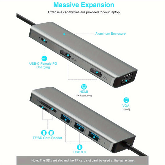 9-in-1 Triple Monitor Docking Station 4K USB-C to 2xHDMI VGA USB 3.0 100W PD SD/TF Card
