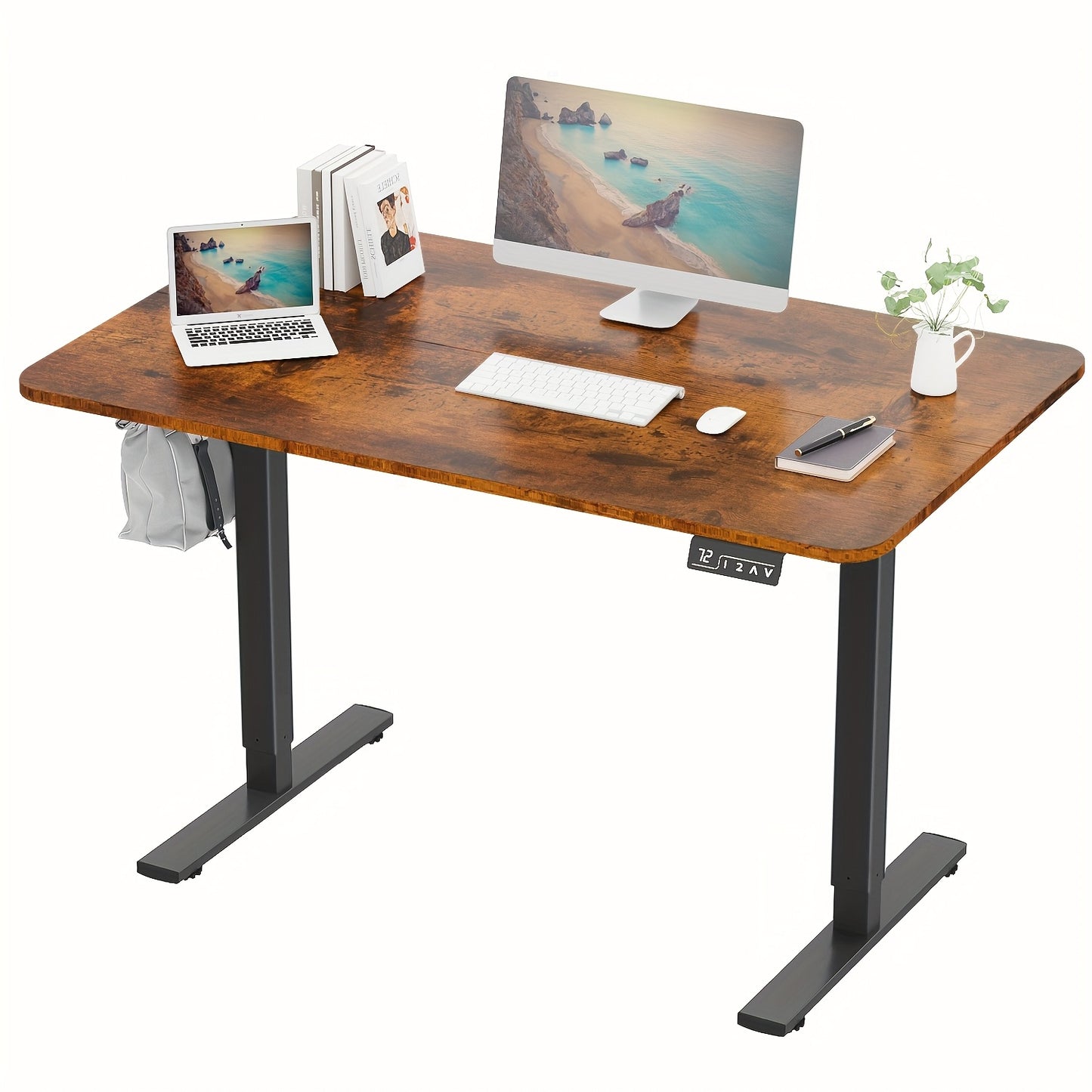Adjustable Electric Standing Desk | Sit-Stand Office Desk with Memory Height, Metal Frame & Hook – Home, Study, Gaming