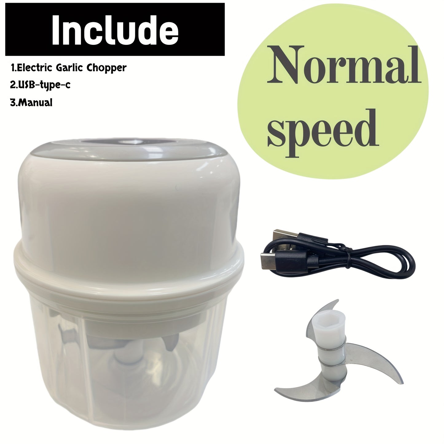 Electric Mini Garlic Chopper, Portable Food Processor, 8.45oz, Veggie & Meat Mincer