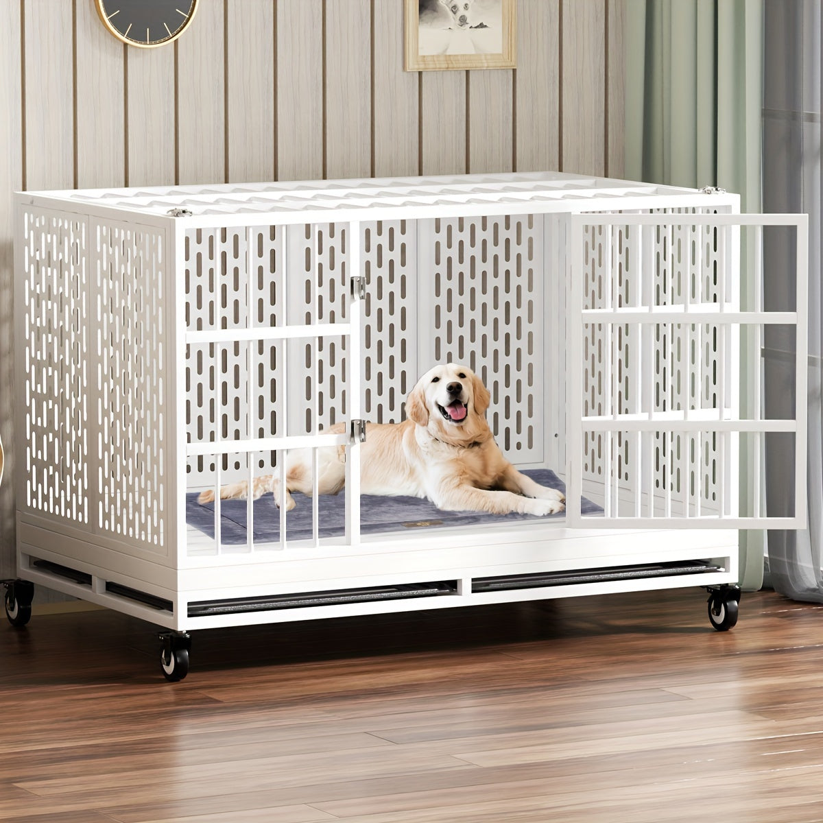 54/48/42/38 Inch Heavy Duty Dog Crate | XL XXL Folding Metal Cage w/ Wheels & Tray
