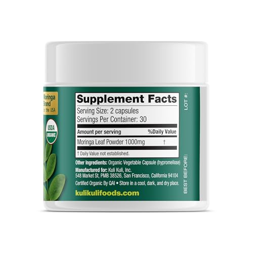 Kuli Kuli Organic Moringa – Superfood Capsules for Energy & Vitality (60 ct)