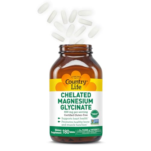 Chelated Magnesium by Country Life – High Absorption for Relaxation & Immunity (180 ct)