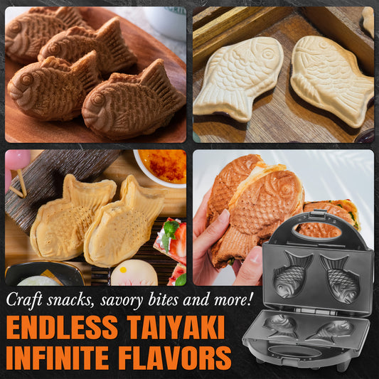 Electric Taiyaki Fish Waffle Maker Non-Stick Korean Bungeoppang Pan with Recipe