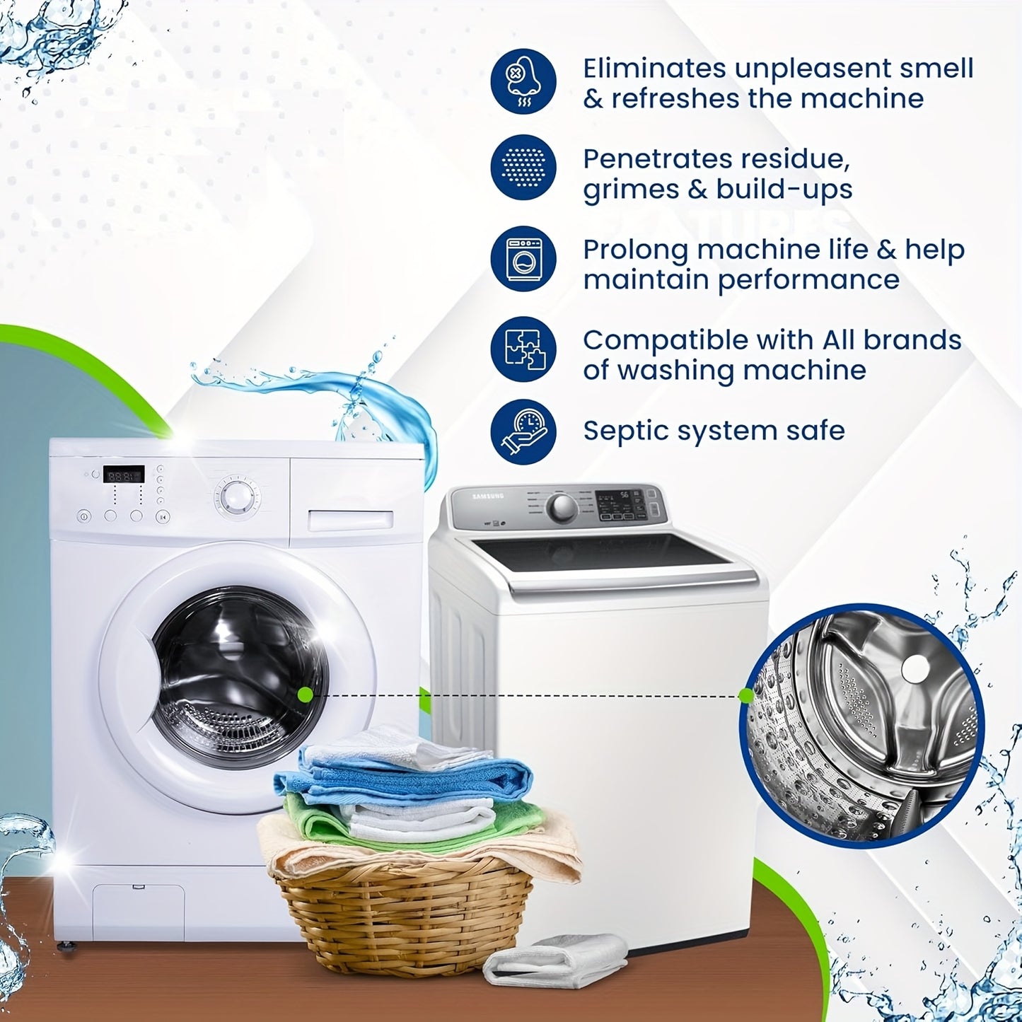 Washing Machine Cleaner Descaler Tablets for HE Front & Top Load Washer Deep Cleaning