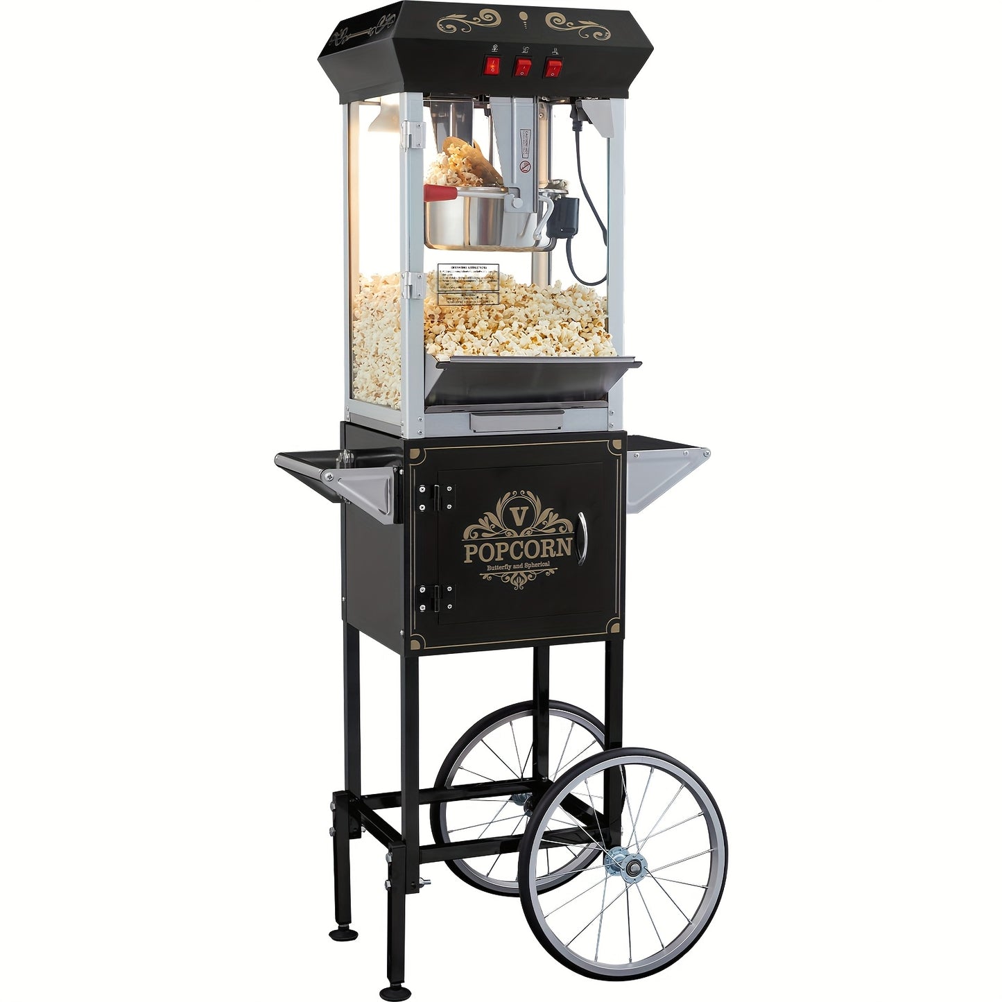 Happybuy Popcorn Popper Machine with Cart, 8 Oz Kettle, 48 Cups, 850W, Black