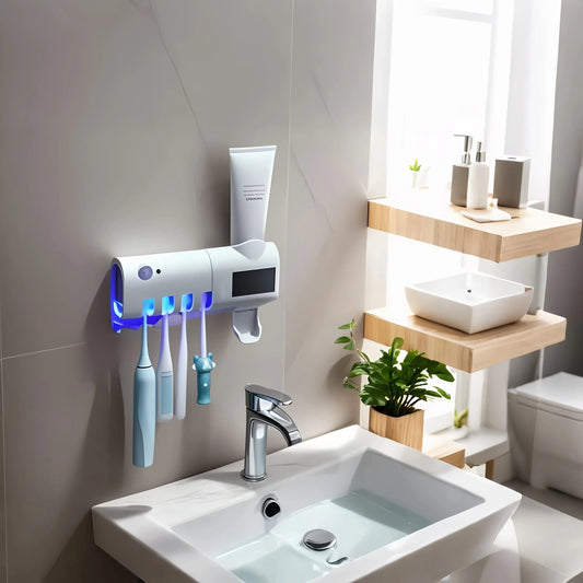 Toothpaste Dispenser & Toothbrush Holder, Wall-Mounted, Hygienic Auto Sensor