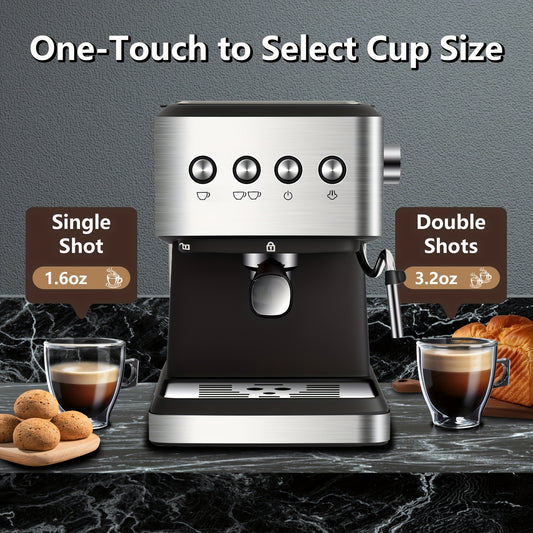 BLUEBOW Italian Fully Automatic Espresso Machine – 20 Bar, Stainless Steel, Milk Frother