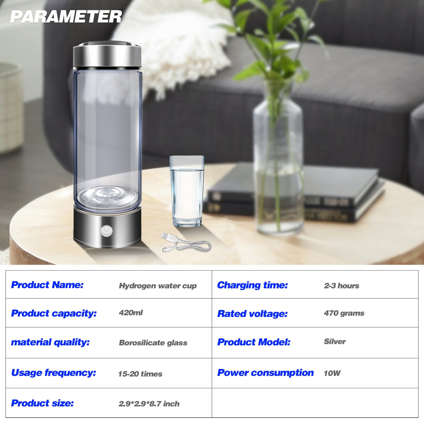 MSWJO Advanced Hydrogen Water Bottle – 420ml Portable Ionizer for Healthy Hydration