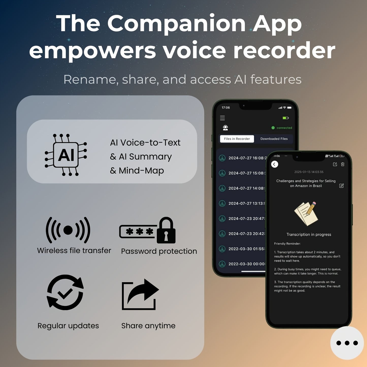 AI Digital Voice Recorder – Voice-to-Text, Translation, GPT-4o Summary, 64GB