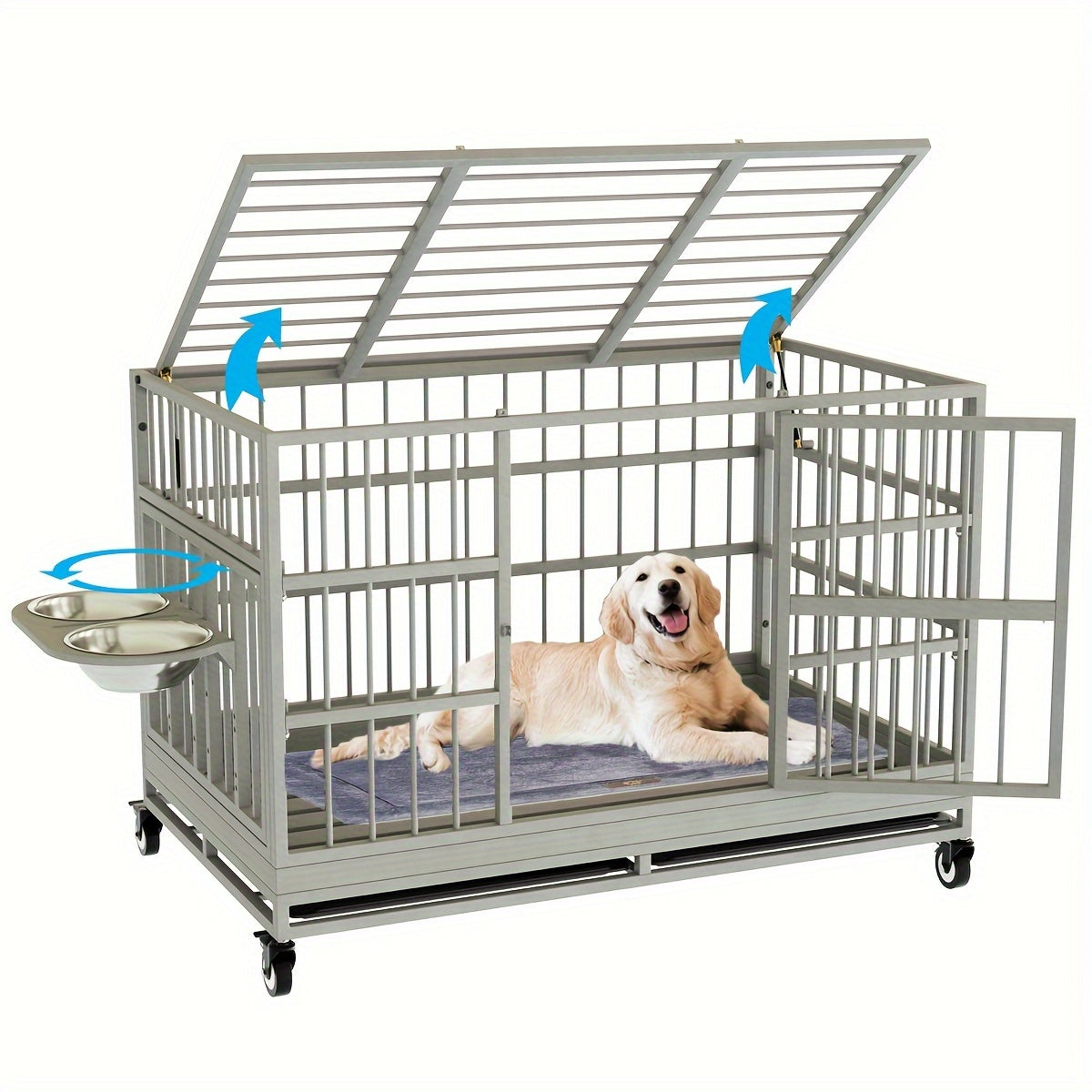 54/48/42/38 Inch Heavy Duty Dog Crate | XL XXL Folding Metal Cage w/ Wheels & Tray