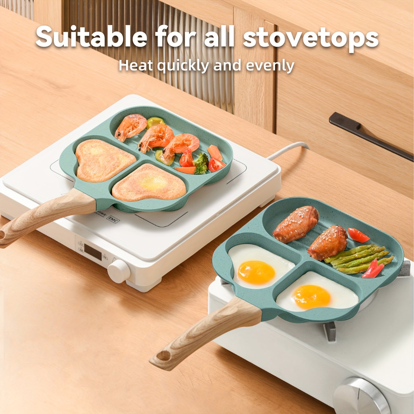 3-in-1 Divided Grill Pan Non-Stick Aluminum with Heat-Resistant Handle for Gas Stove
