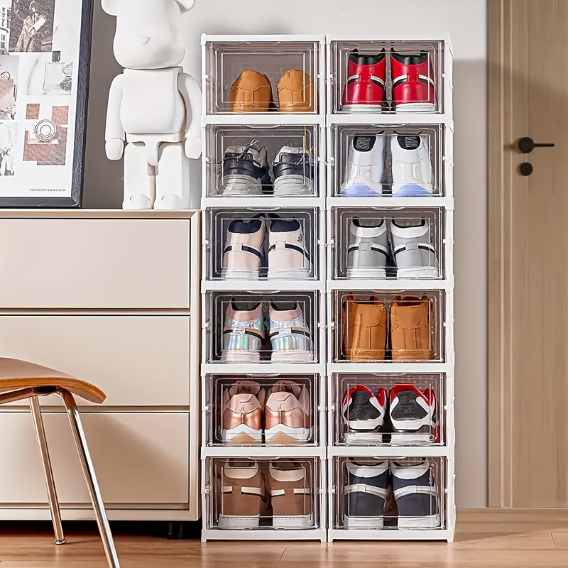 6-Tier Stackable Shoe Cabinet with Clear Doors White Plastic Storage Organizer